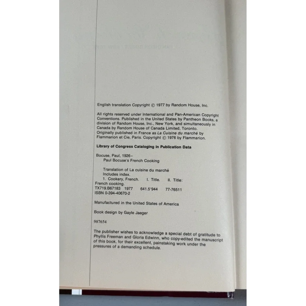 Paul Bocuse's French Cooking Hardcover 1977 Pantheon Dust Jacket